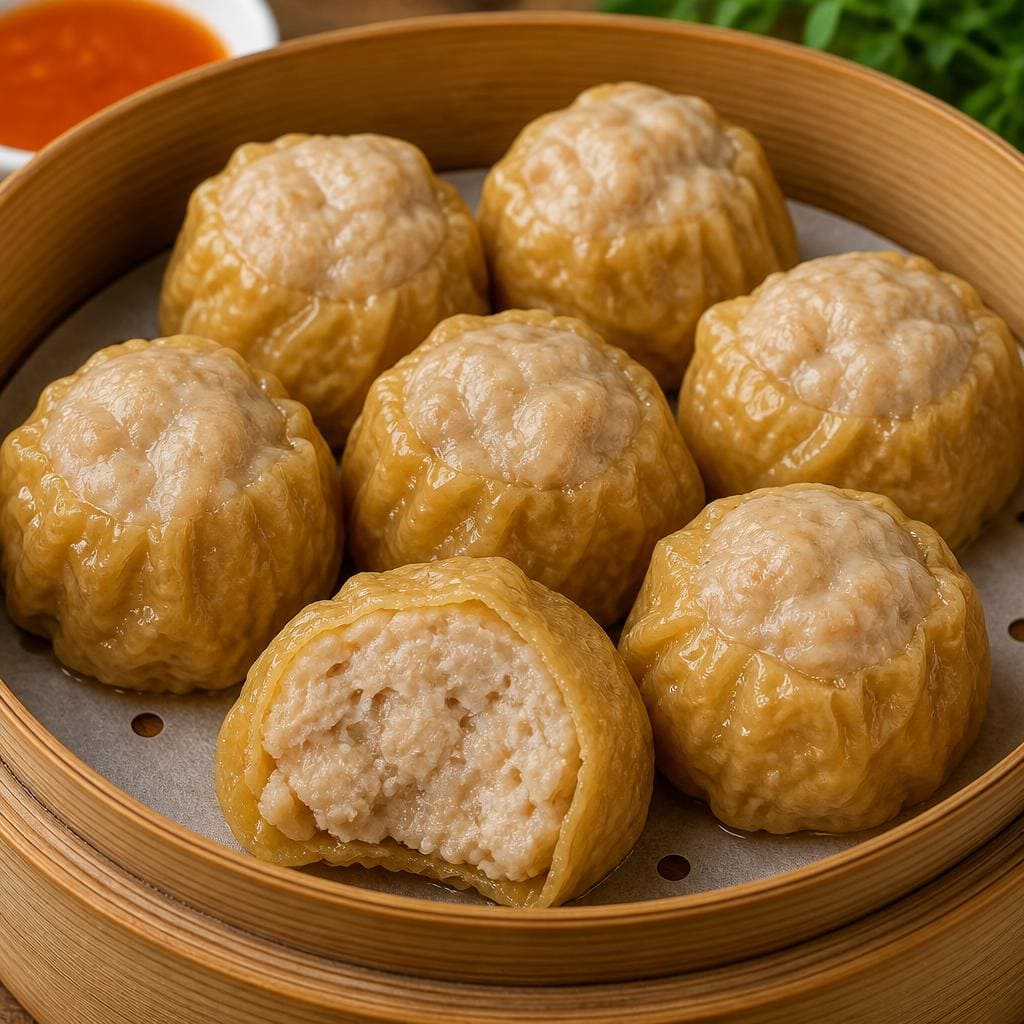 Dimsum Kulit Tahu dengan daging ayam lembut dibalut kulit tahu